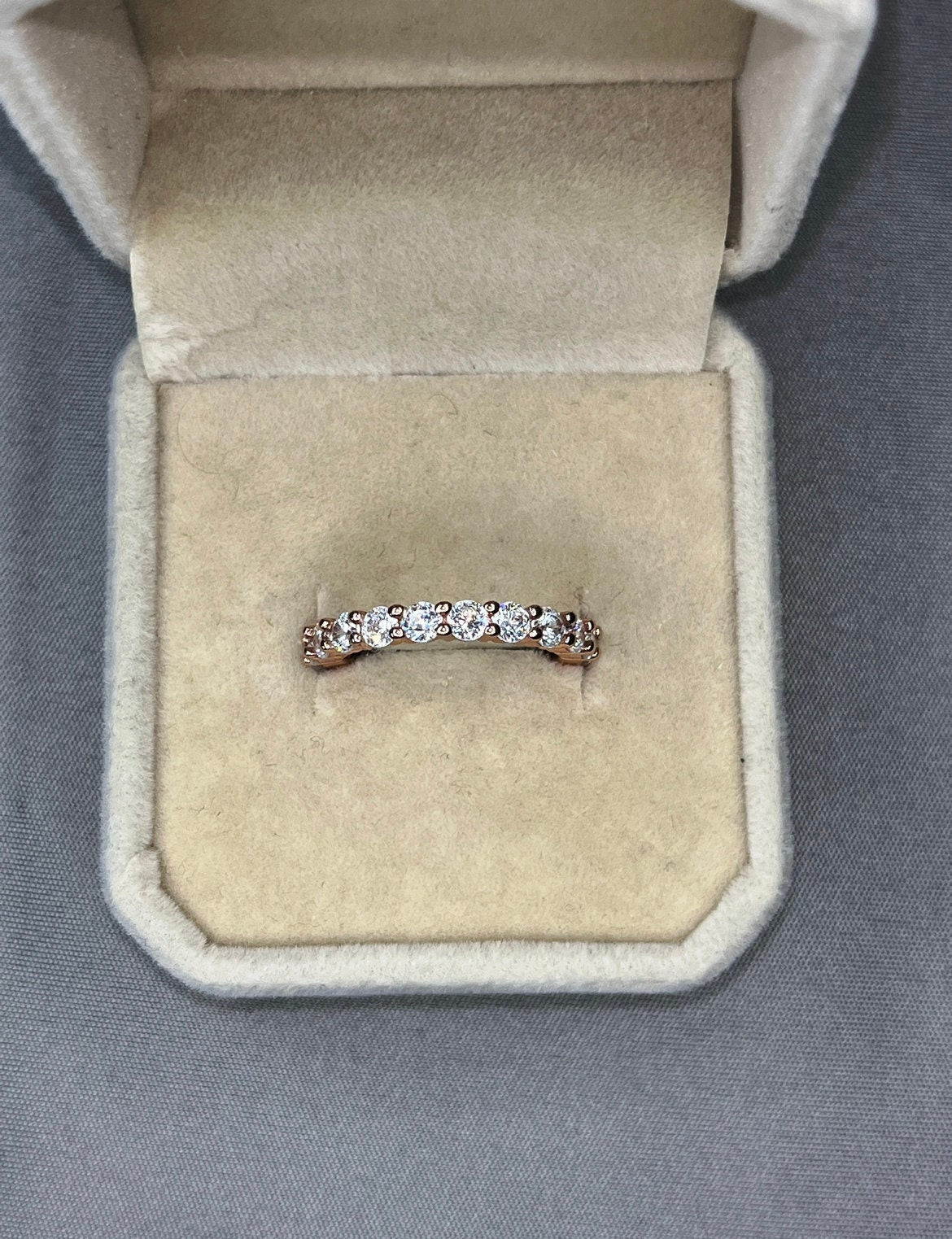 Rose Gold Moissanite Eternity Ring: 925 Sterling Silver Band