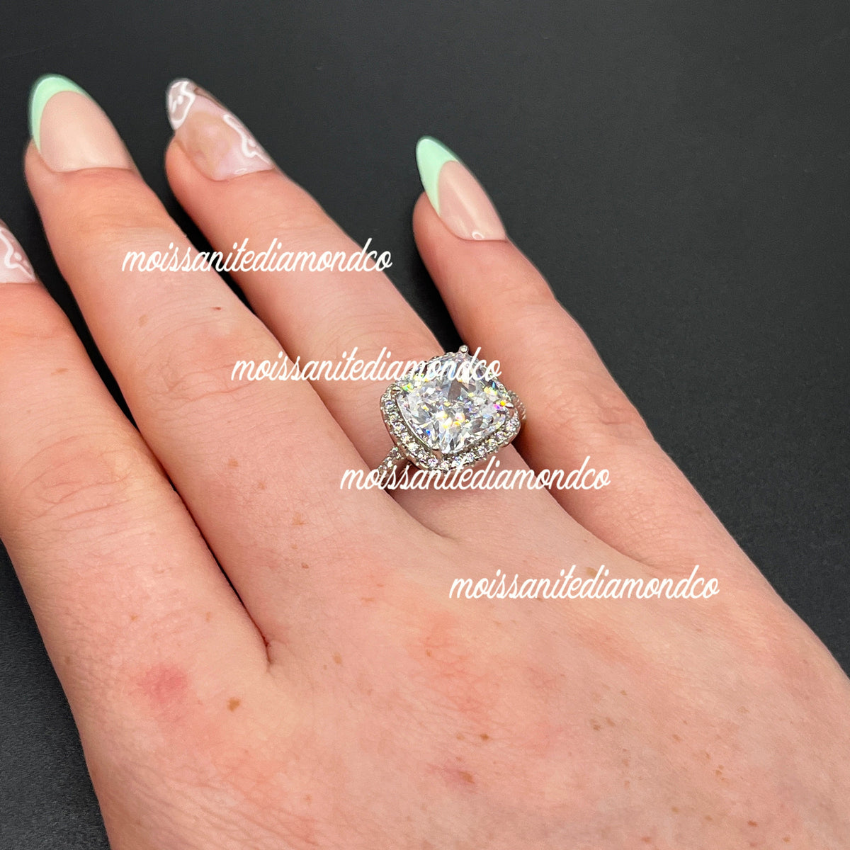 Cushion Cut Moissanite Ring Elevated 3 Carat : 925 Sterling Silver