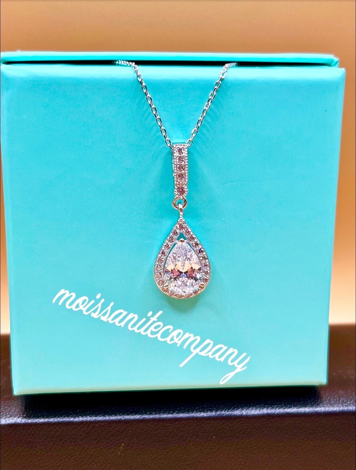 Pear Cut 3 Ct Moissanite Pendant: Sterling Silver Halo Necklace