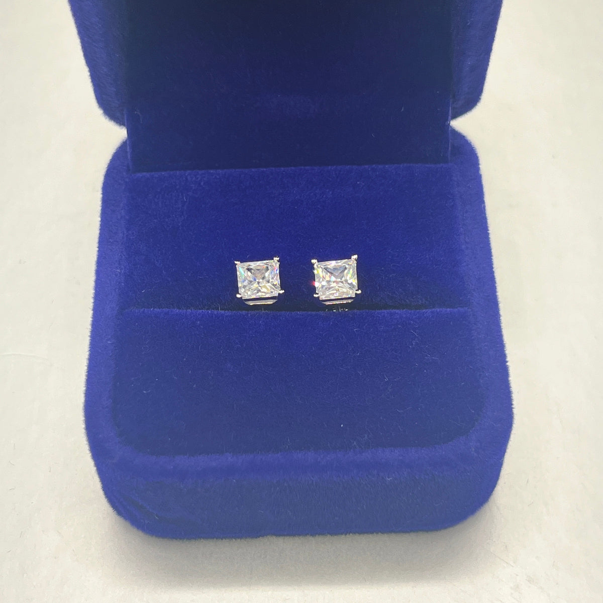 Square Cut 1 Ct Moissanite Diamond Silver Stud Earrings