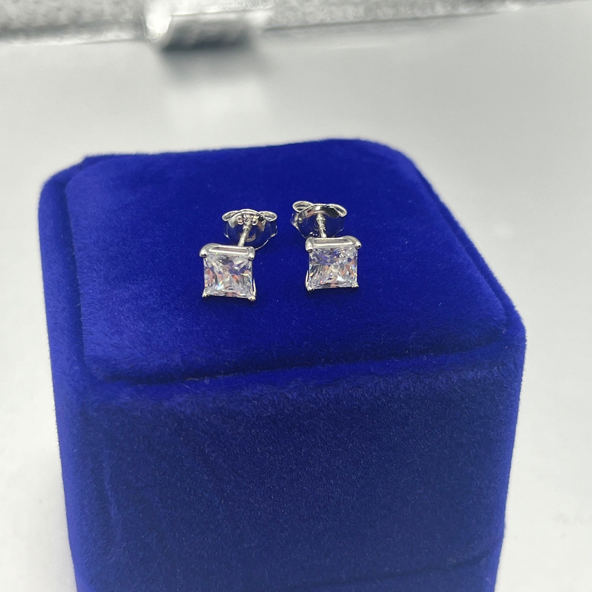 Square Cut 1 Ct Moissanite Diamond Silver Stud Earrings