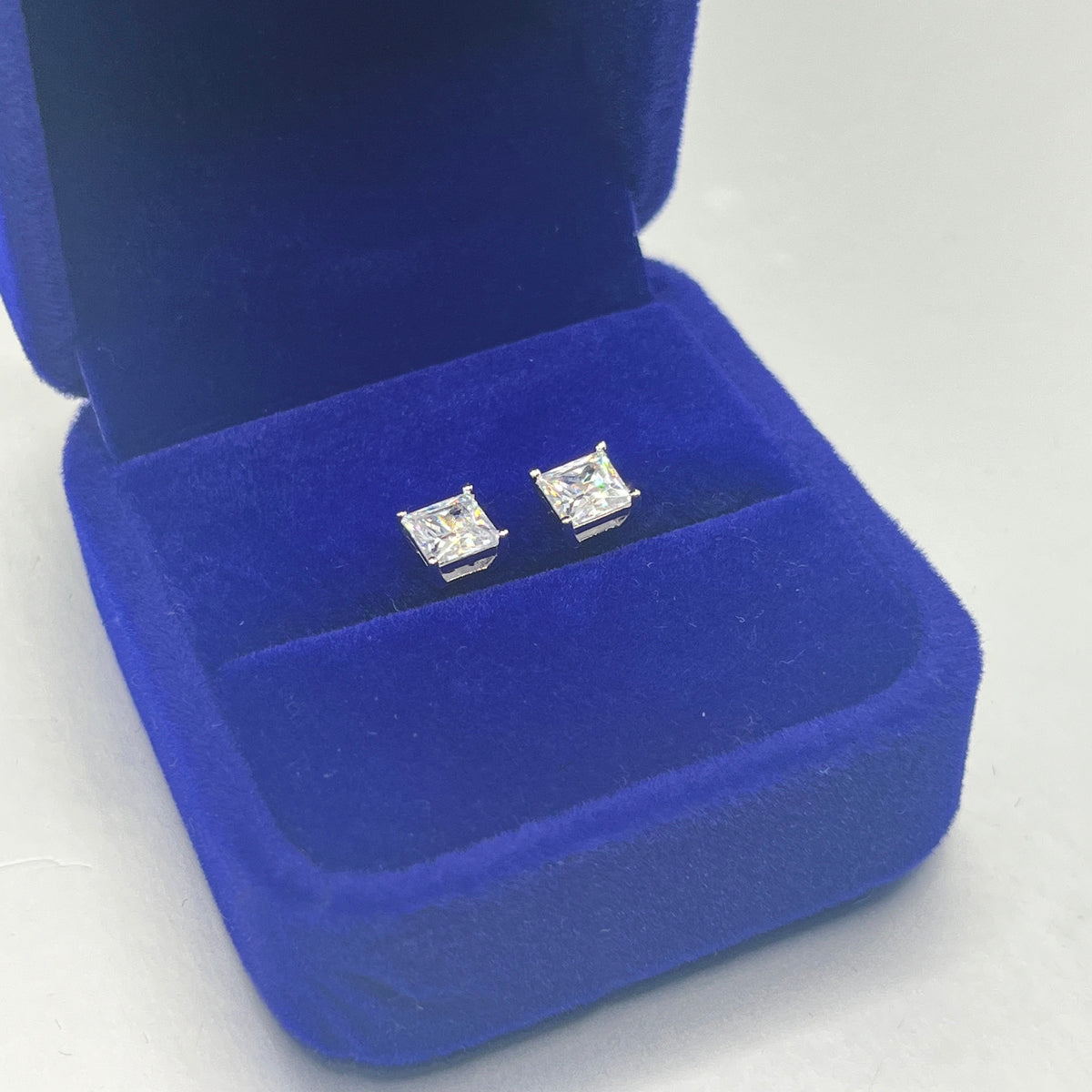Square Cut 1 Ct Moissanite Diamond Silver Stud Earrings