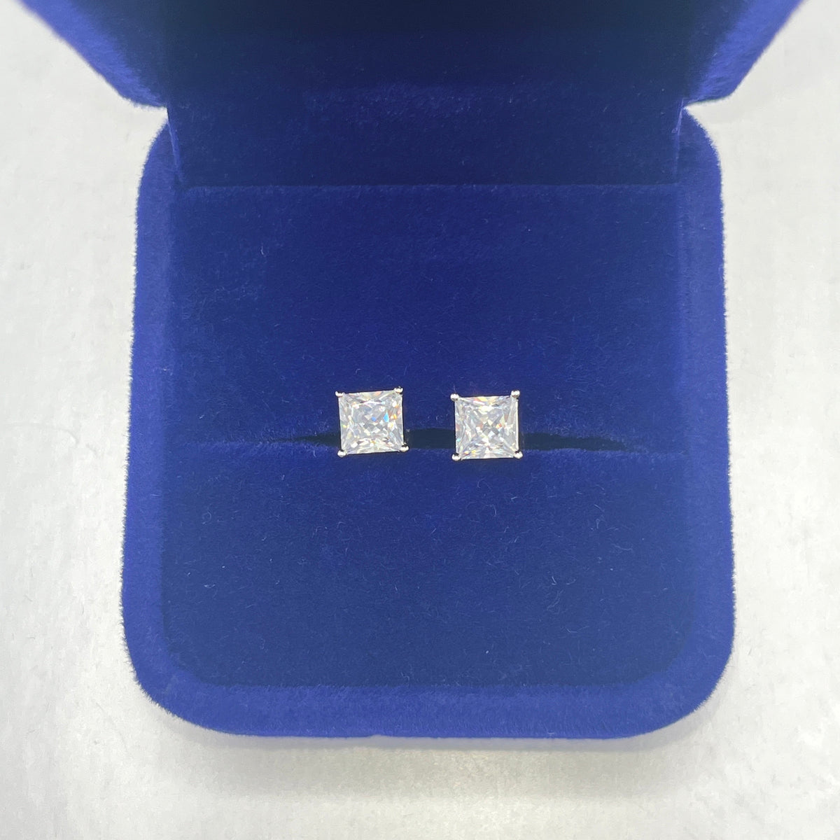 Square Cut 1 Ct Moissanite Diamond Silver Stud Earrings