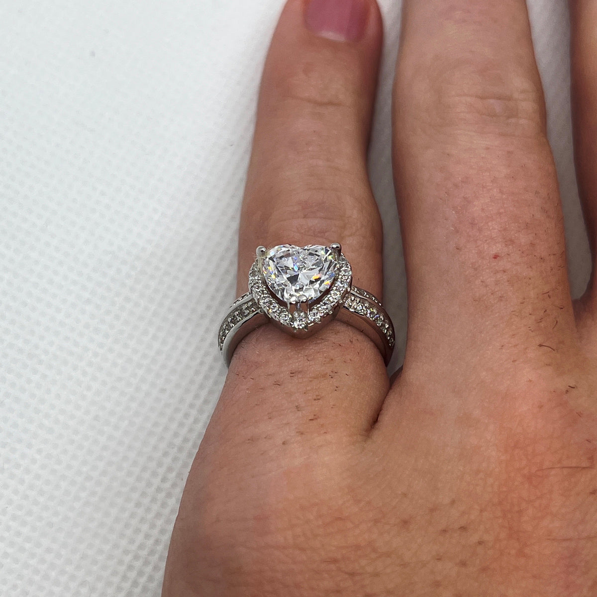 Heart Cut 2 Ct Moissanite Heart Silver Engagement Ring