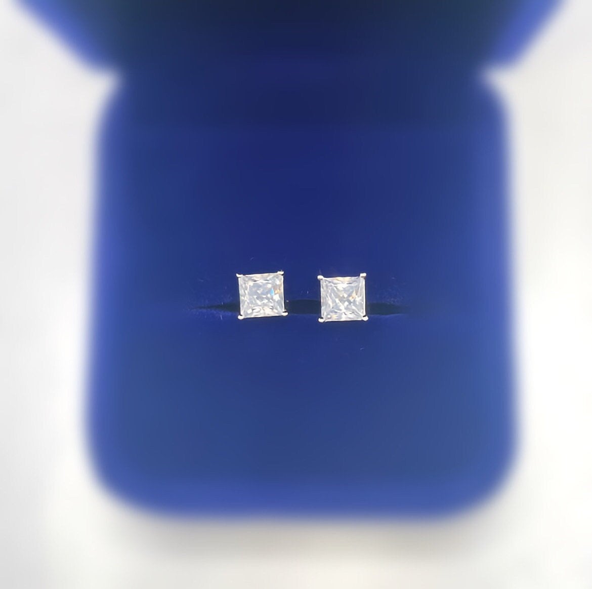 Square Cut 1 Ct Moissanite Diamond Silver Stud Earrings