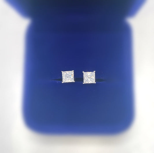 Square Cut 1 Ct Moissanite Diamond Silver Stud Earrings