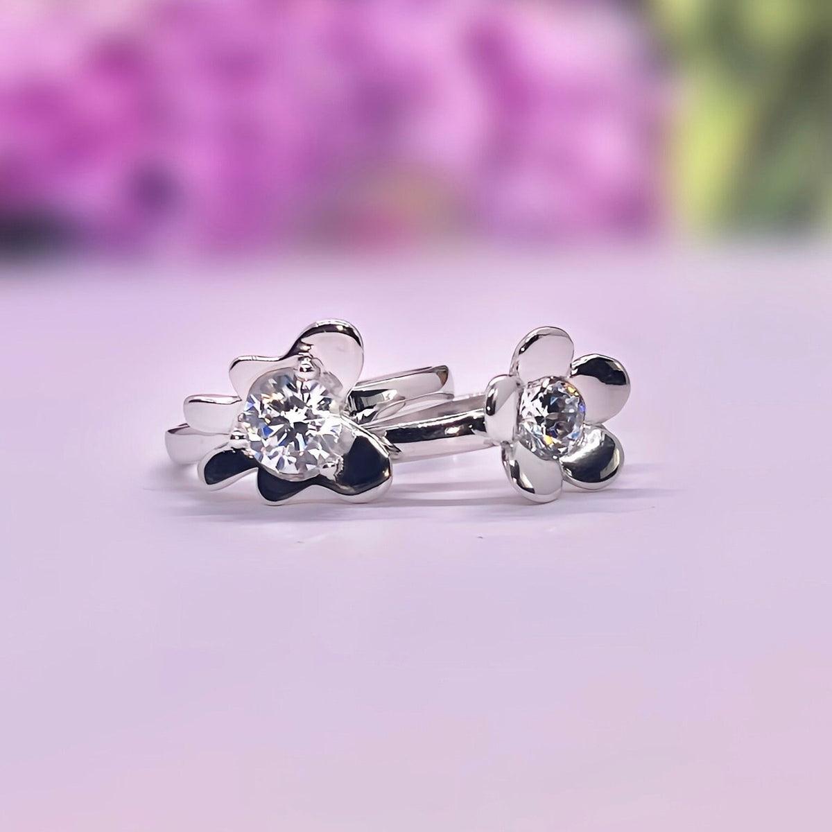 Moissanite Flower 925 Sterling Silver Stacking Ring Set