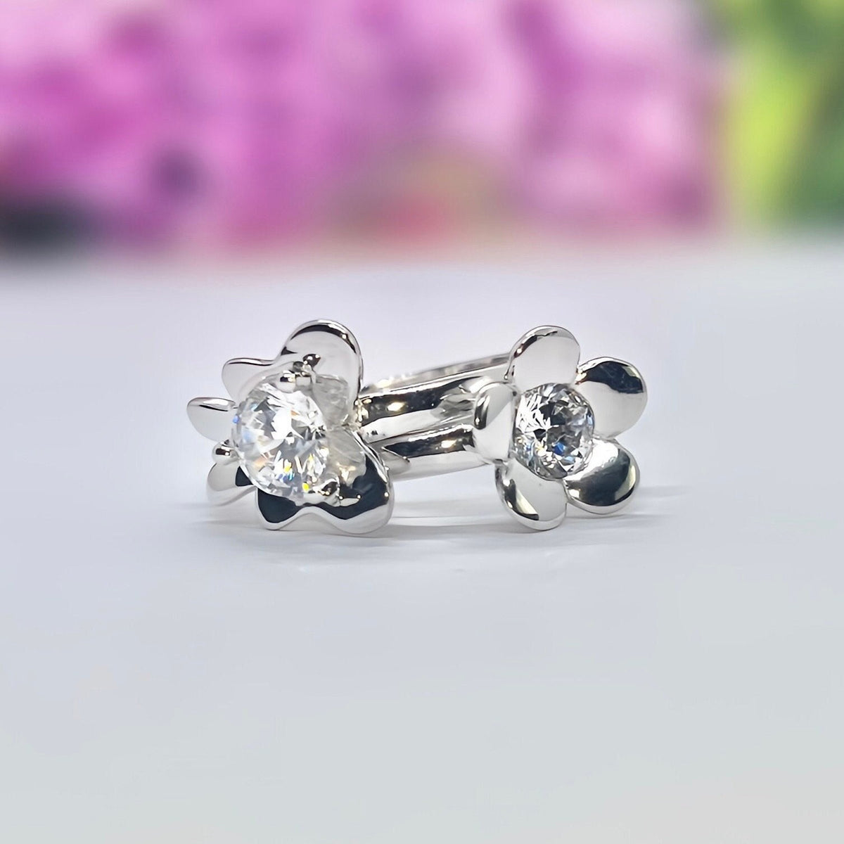 Moissanite Flower 925 Sterling Silver Stacking Ring Set