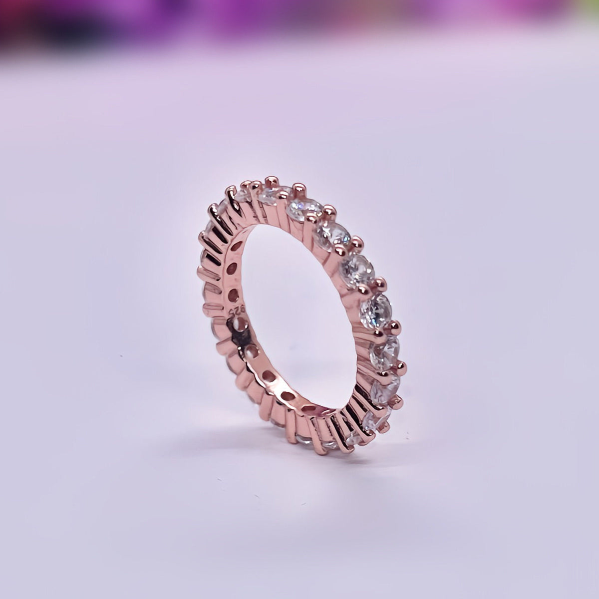Rose Gold Moissanite Eternity Ring: 925 Sterling Silver Band