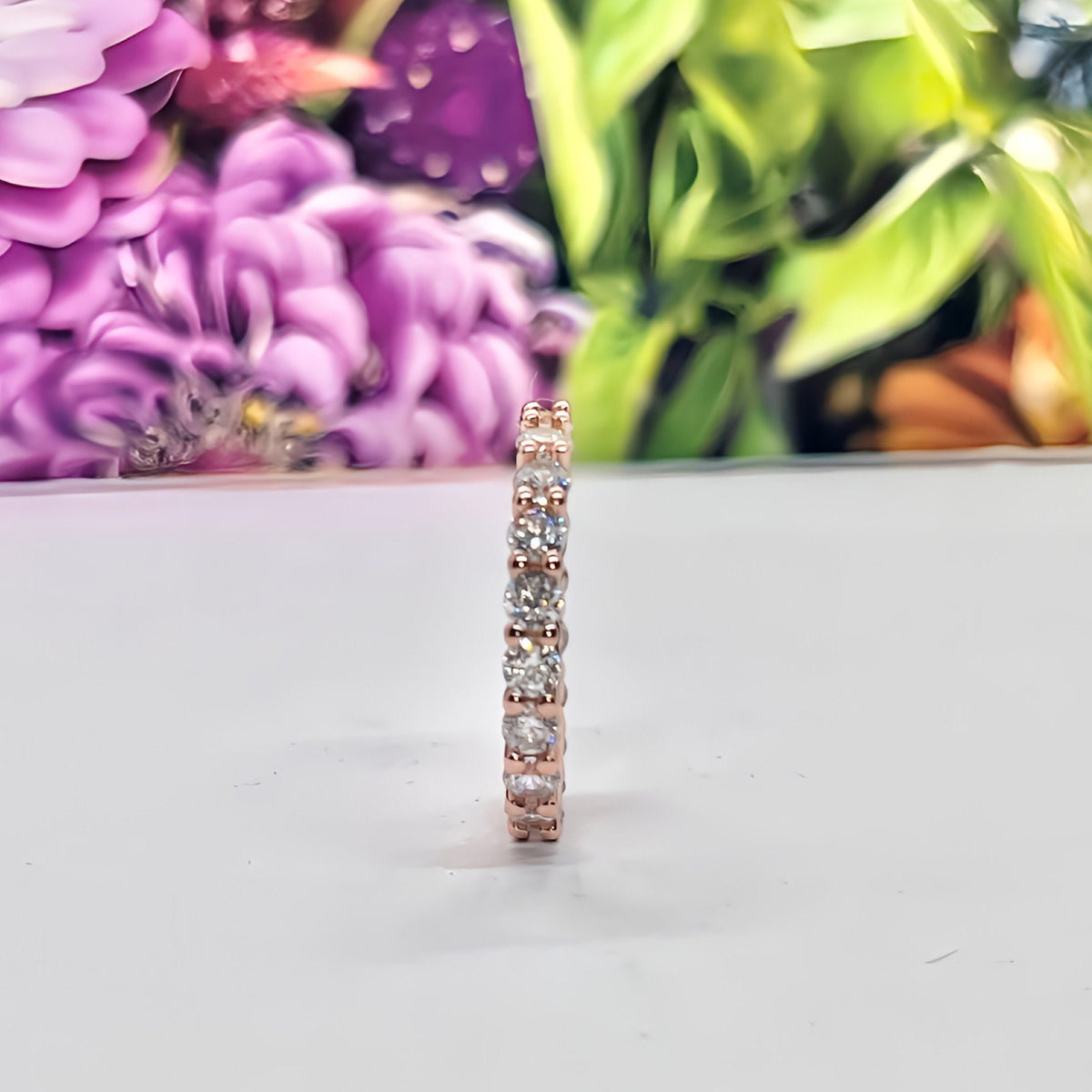 Rose Gold Moissanite Eternity Ring: 925 Sterling Silver Band
