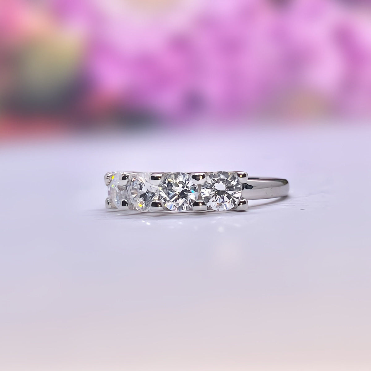 Five Stone Wedding Band Ring 1.25 Ct Moissanite Diamond Bridal Silver Ring