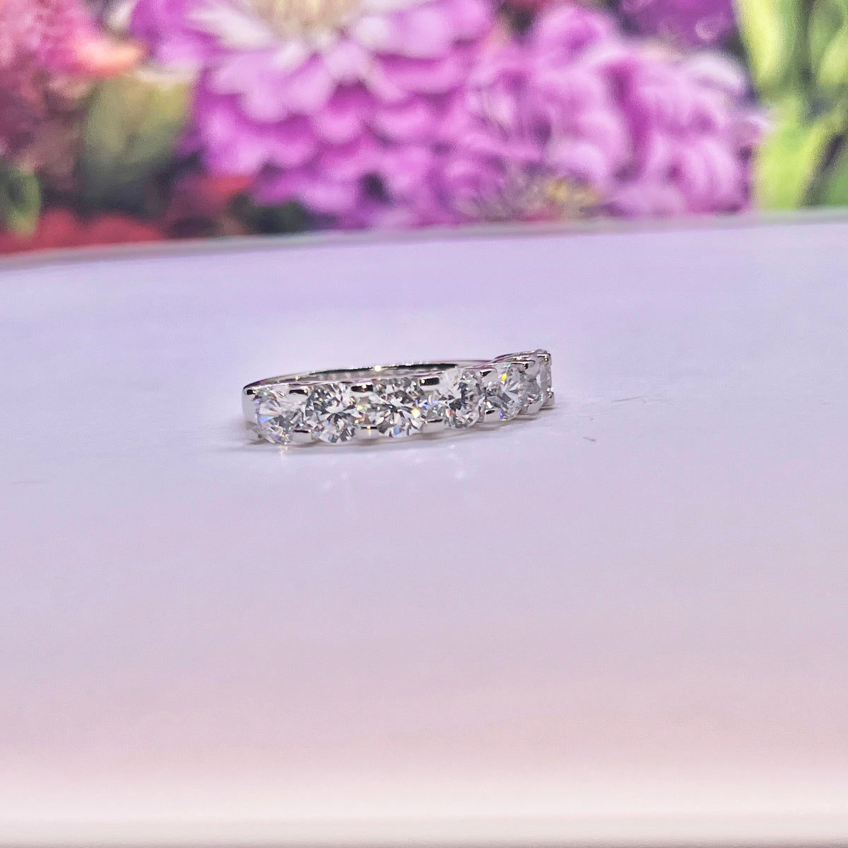 Sterling Silver Seven Stone Moissanite Eternity Band Ring