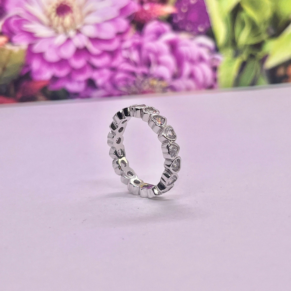 Silver Heart Eternity Ring Moissanite Diamond 925 Sterling Silver