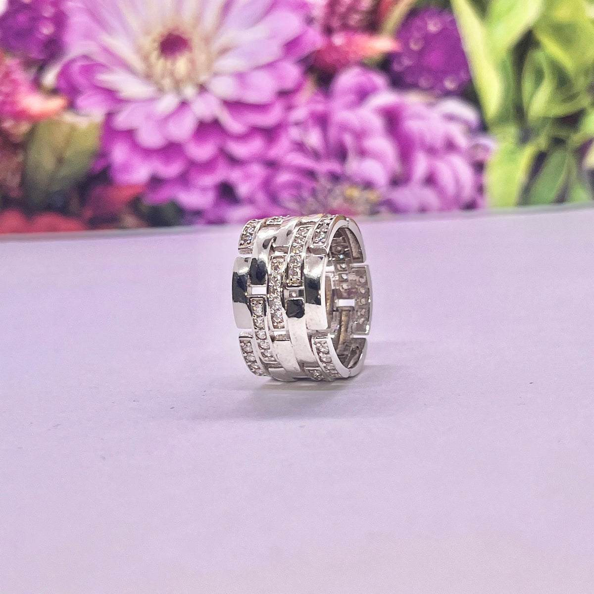Moissanite Sterling Silver Eternity Band Ring: Woven Style
