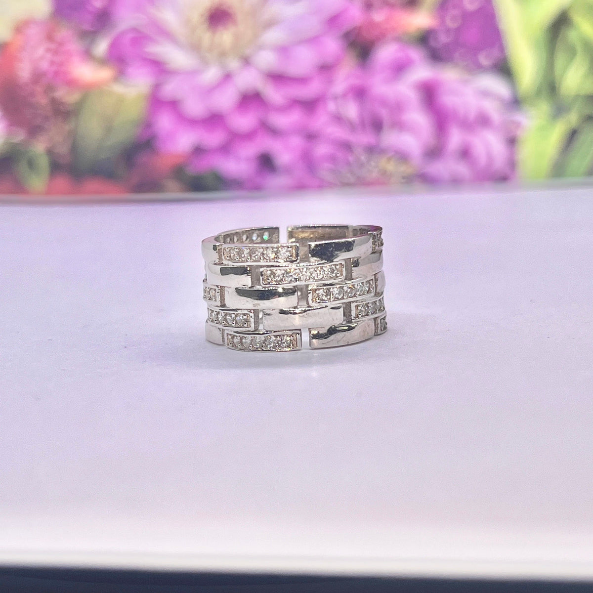 Moissanite Sterling Silver Eternity Band Ring: Woven Style
