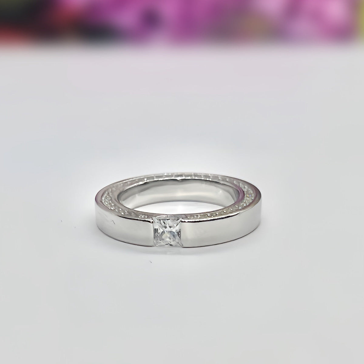 Princess Cut Eternity Band Moissanite Diamond Solid Sterling 925 Silver Ring