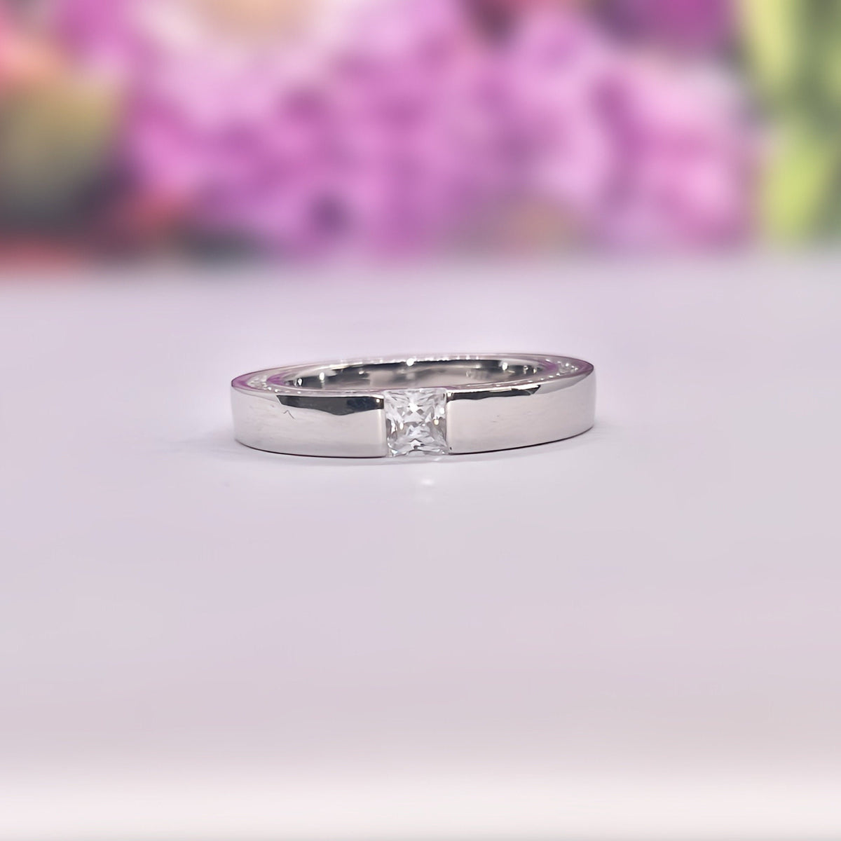Princess Cut Eternity Band Moissanite Diamond Solid Sterling 925 Silver Ring