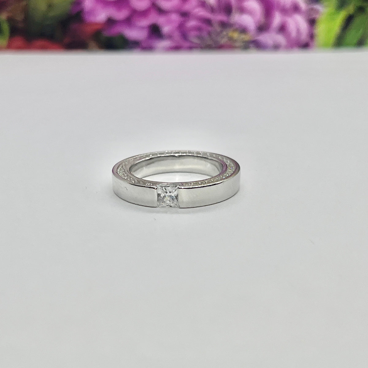 Princess Cut Eternity Band Moissanite Diamond Solid Sterling 925 Silver Ring