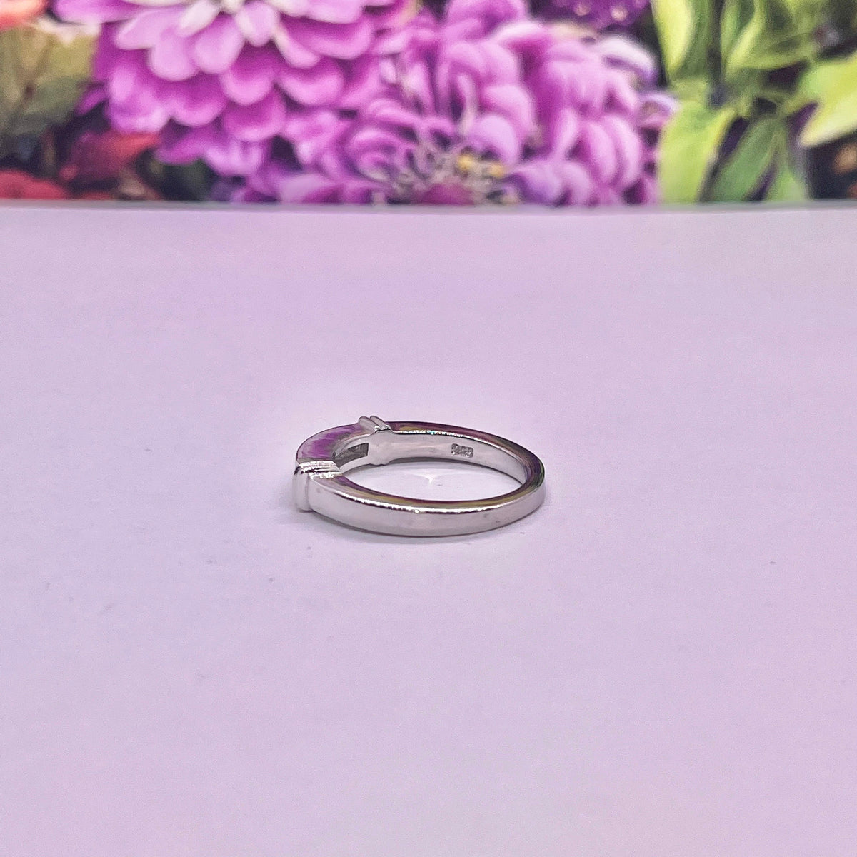 Sterling Silver Moissanite Wedding Band: Channel Set Ring