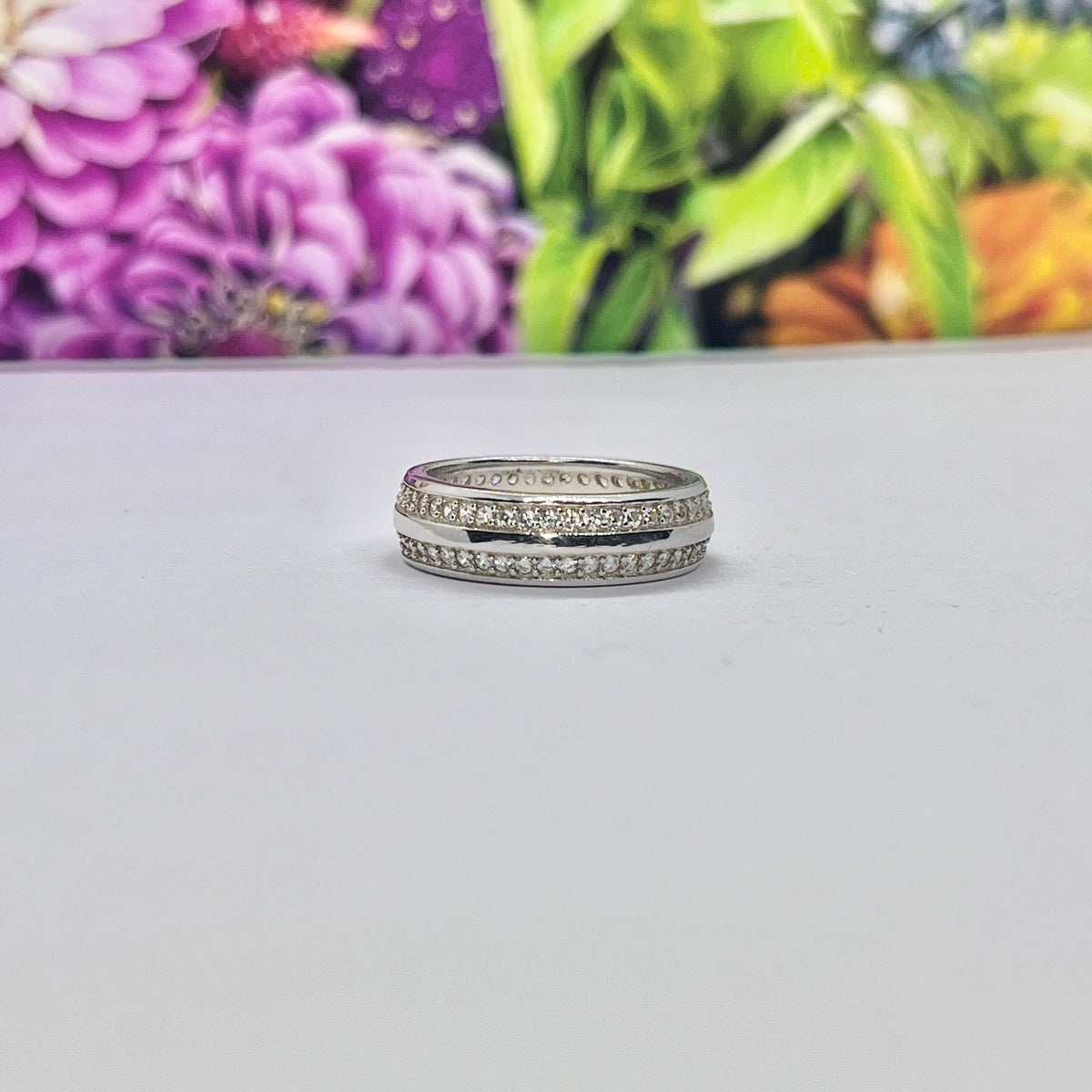 Silver Moissanite Diamond Solid Sterling 925 Silver Wedding Band Ring