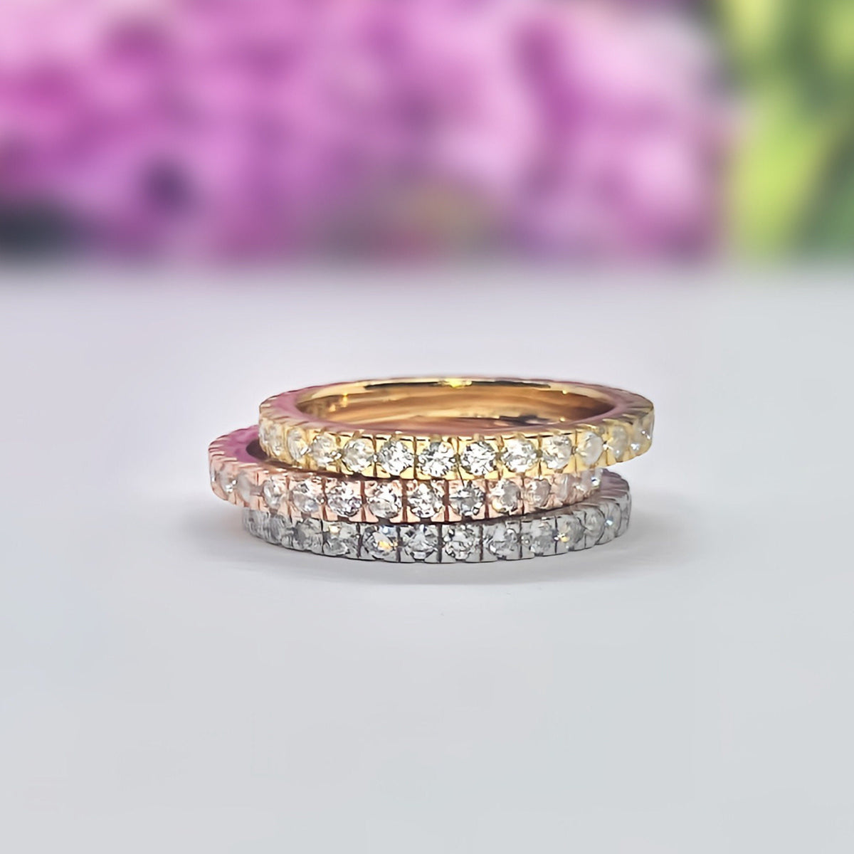 Silver Stackable Rings Eternity 3 Piece Moissanite Diamond Stacking Ring Bridal Set