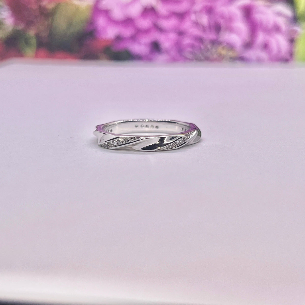 Moissanite Diamond Sterling Silver Twist Ring - Eternity Band
