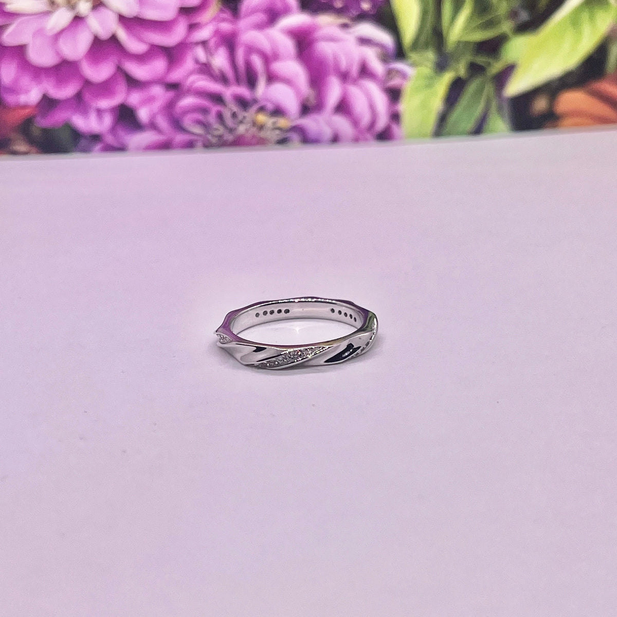 Moissanite Diamond Sterling Silver Twist Ring - Eternity Band