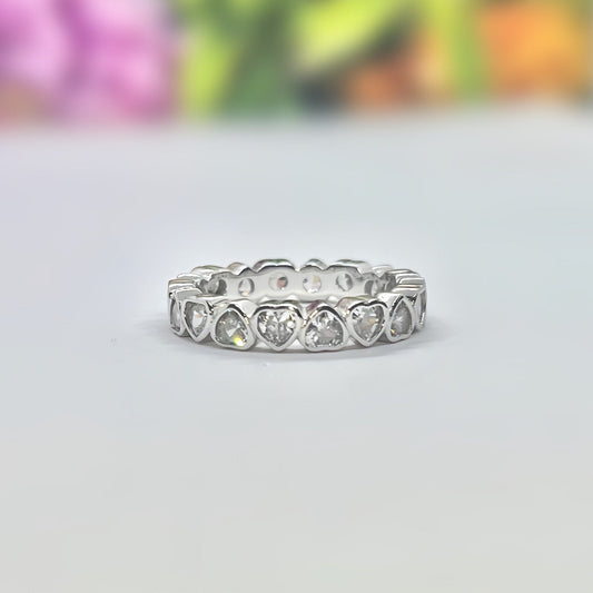 Silver Heart Eternity Ring Moissanite Diamond 925 Sterling Silver