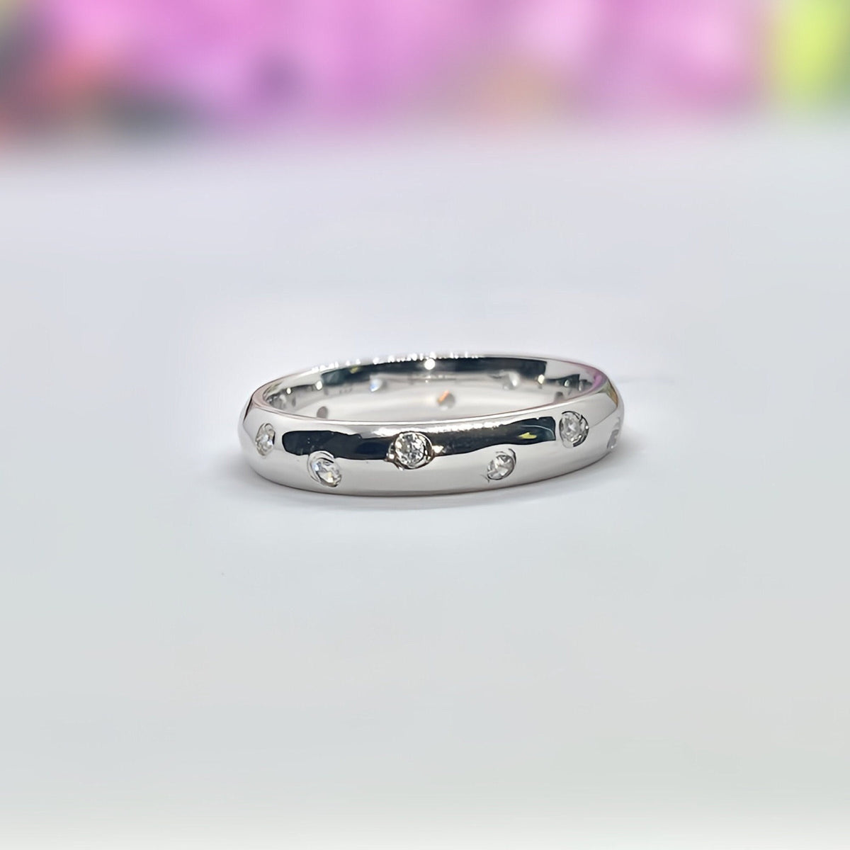 Moissanite Diamond Sterling Silver Wedding Band Ring
