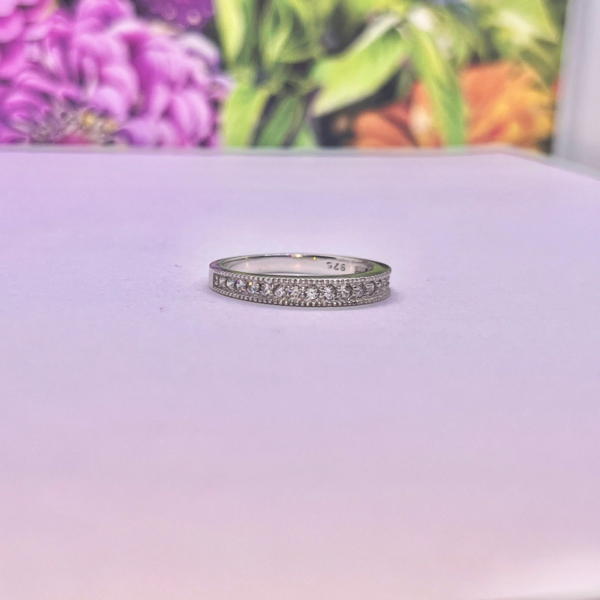 Vintage Style Art Deco  Diamond Solid Sterling 925 Silver Band Wedding Eternity Ring