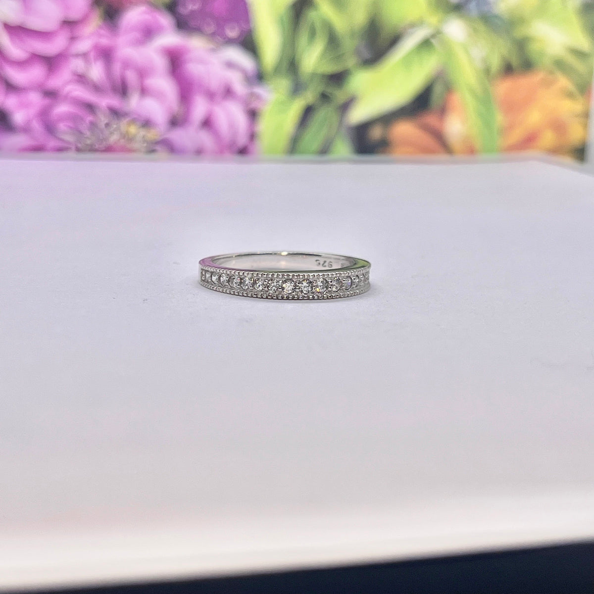 Vintage Style Art Deco  Diamond Solid Sterling 925 Silver Band Wedding Eternity Ring