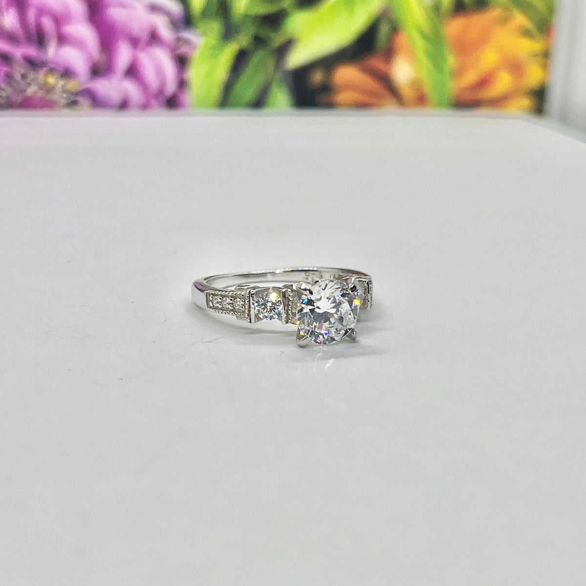 Vintage Style Moissanite Engagement Ring: 1.25 Carat, Sterling Silver