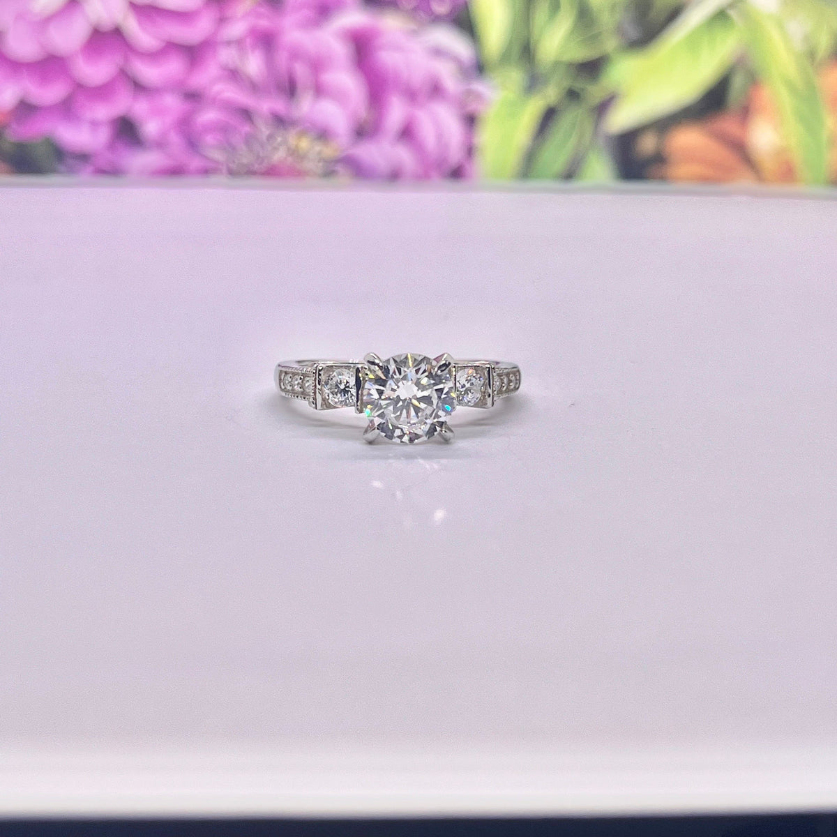 Vintage Style Moissanite Engagement Ring: 1.25 Carat, Sterling Silver
