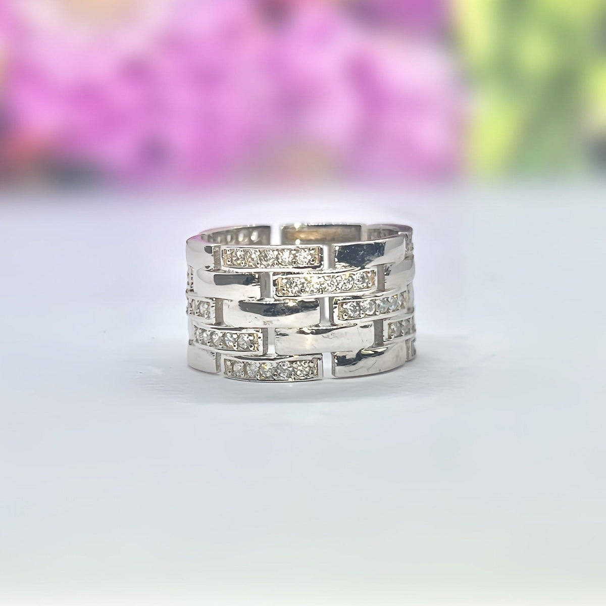 Moissanite Sterling Silver Eternity Band Ring: Woven Style