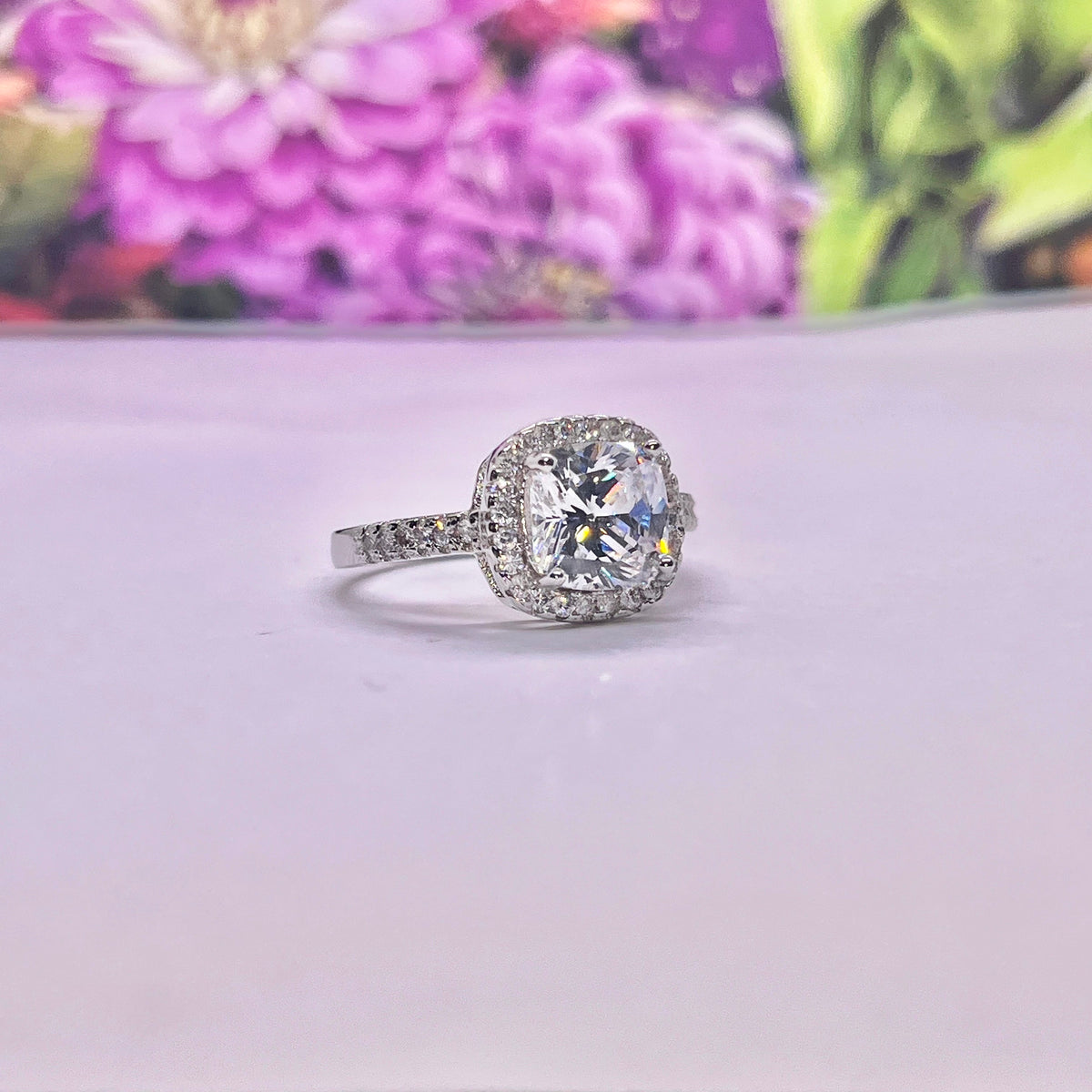 Cushion Cut Moissanite Ring Elevated 3 Carat : 925 Sterling Silver