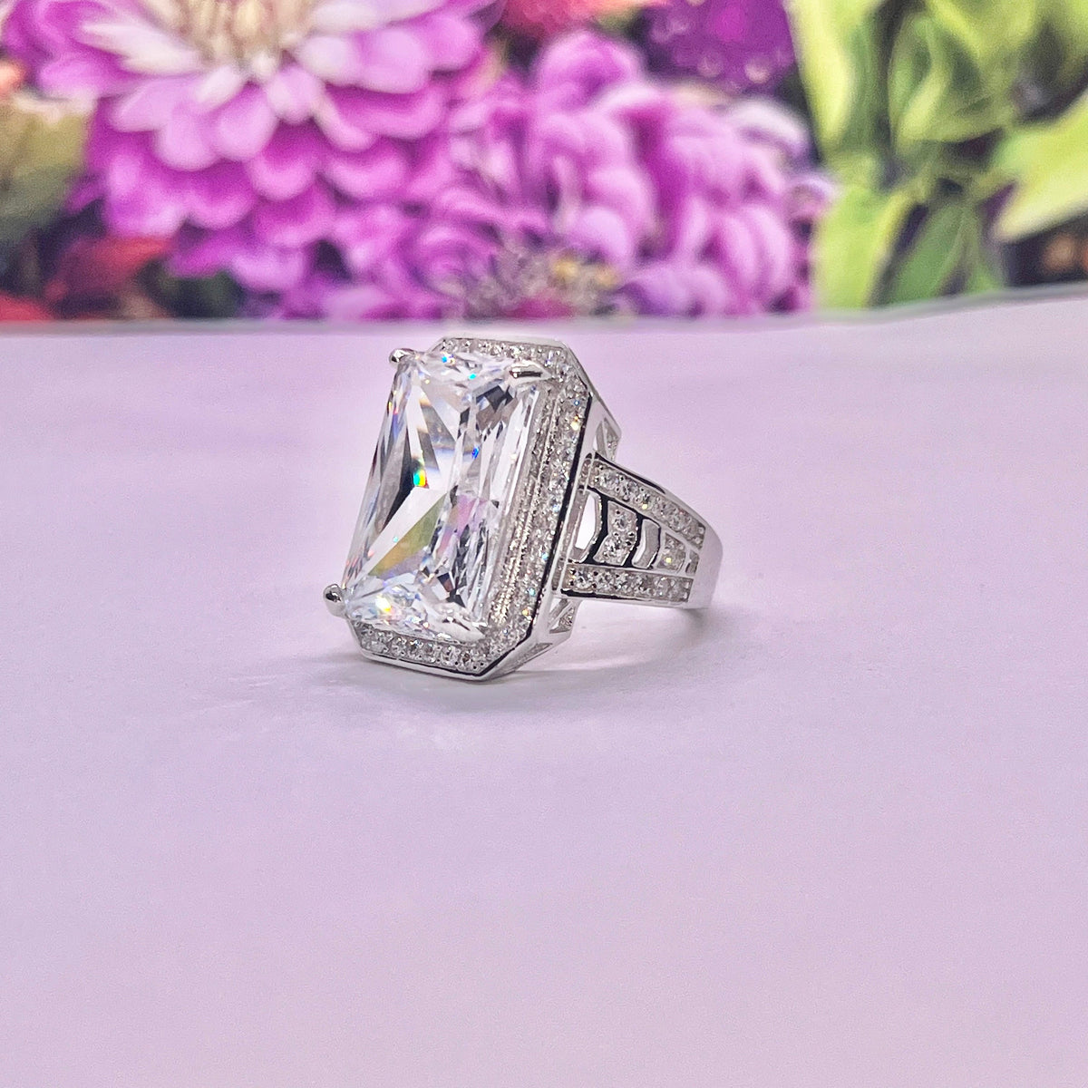 Large Radiant Cut 8.5 Ct White Sapphire 925 Sterling Silver Ring