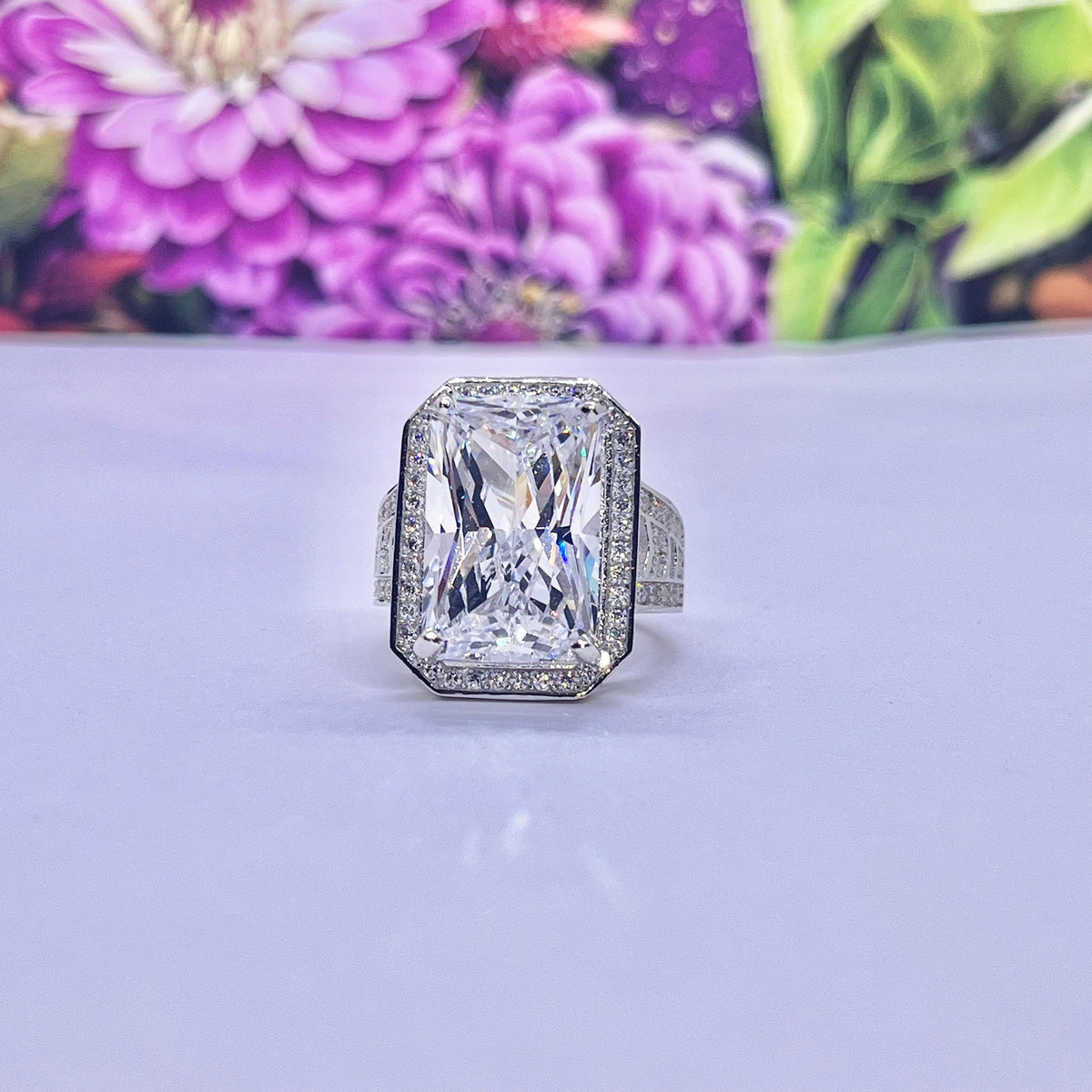 Large Radiant Cut 8.5 Ct White Sapphire 925 Sterling Silver Ring