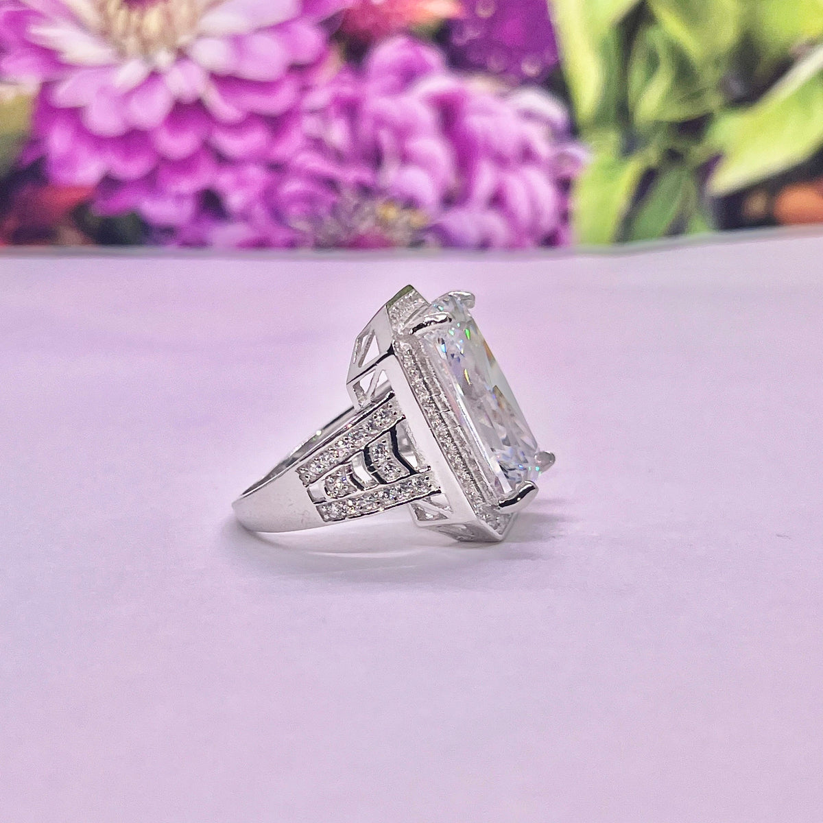 Large Radiant Cut 8.5 Ct White Sapphire 925 Sterling Silver Ring