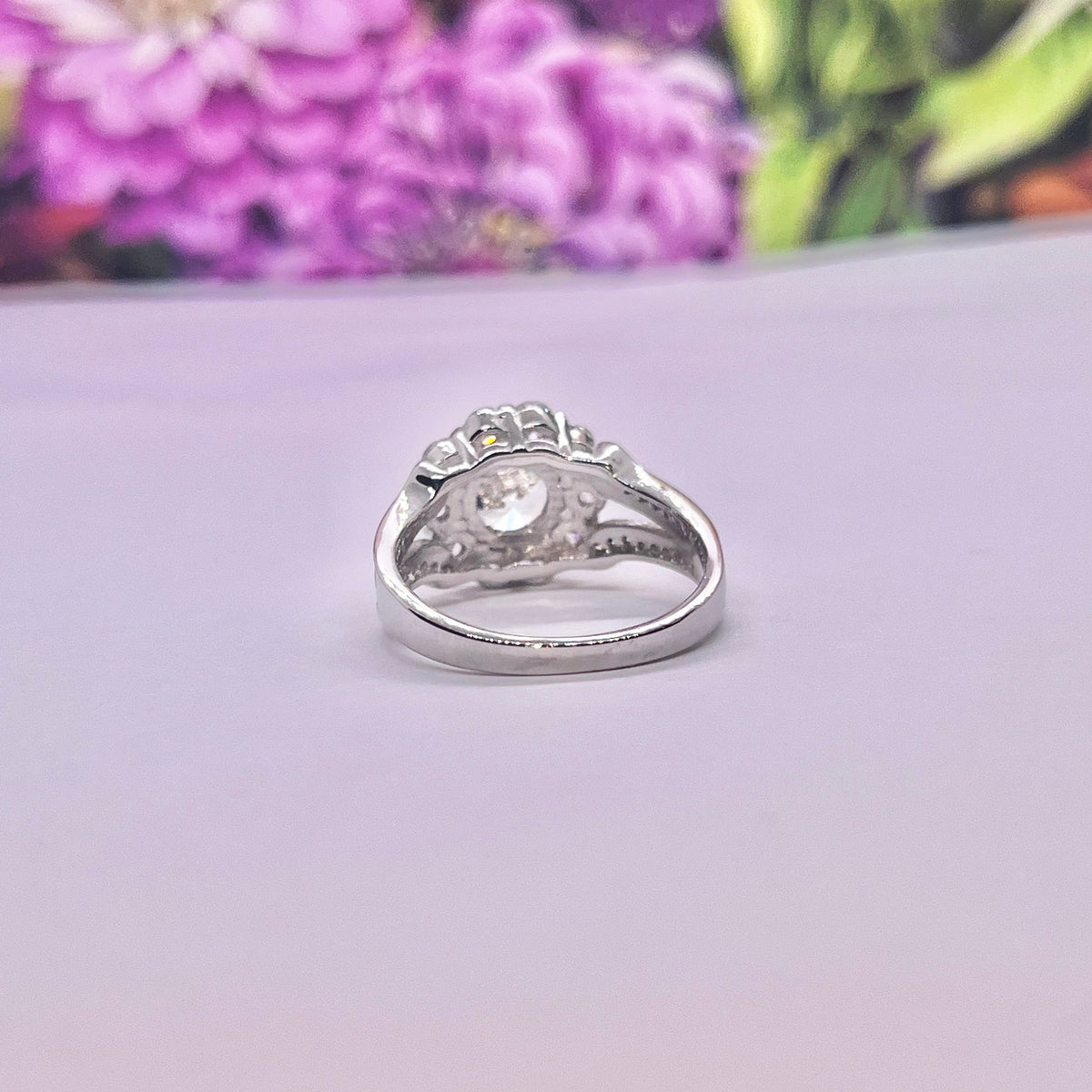 Vintage Style Lab Diamond Cluster Ring: Sterling Silver Engagement