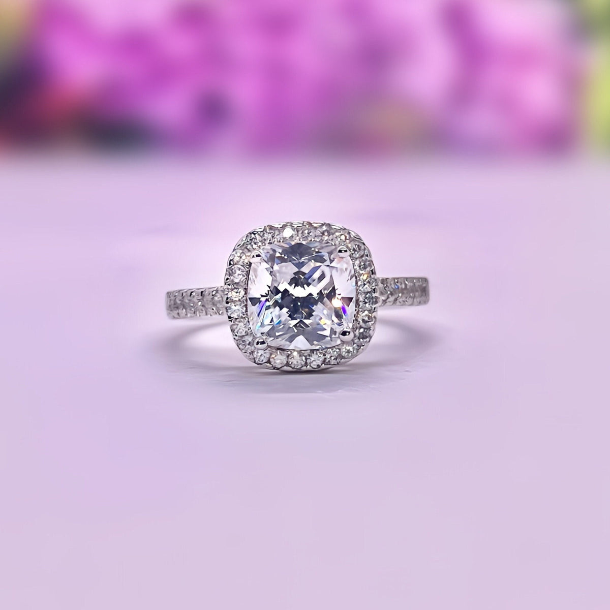 Cushion Cut Moissanite Ring Elevated 3 Carat : 925 Sterling Silver