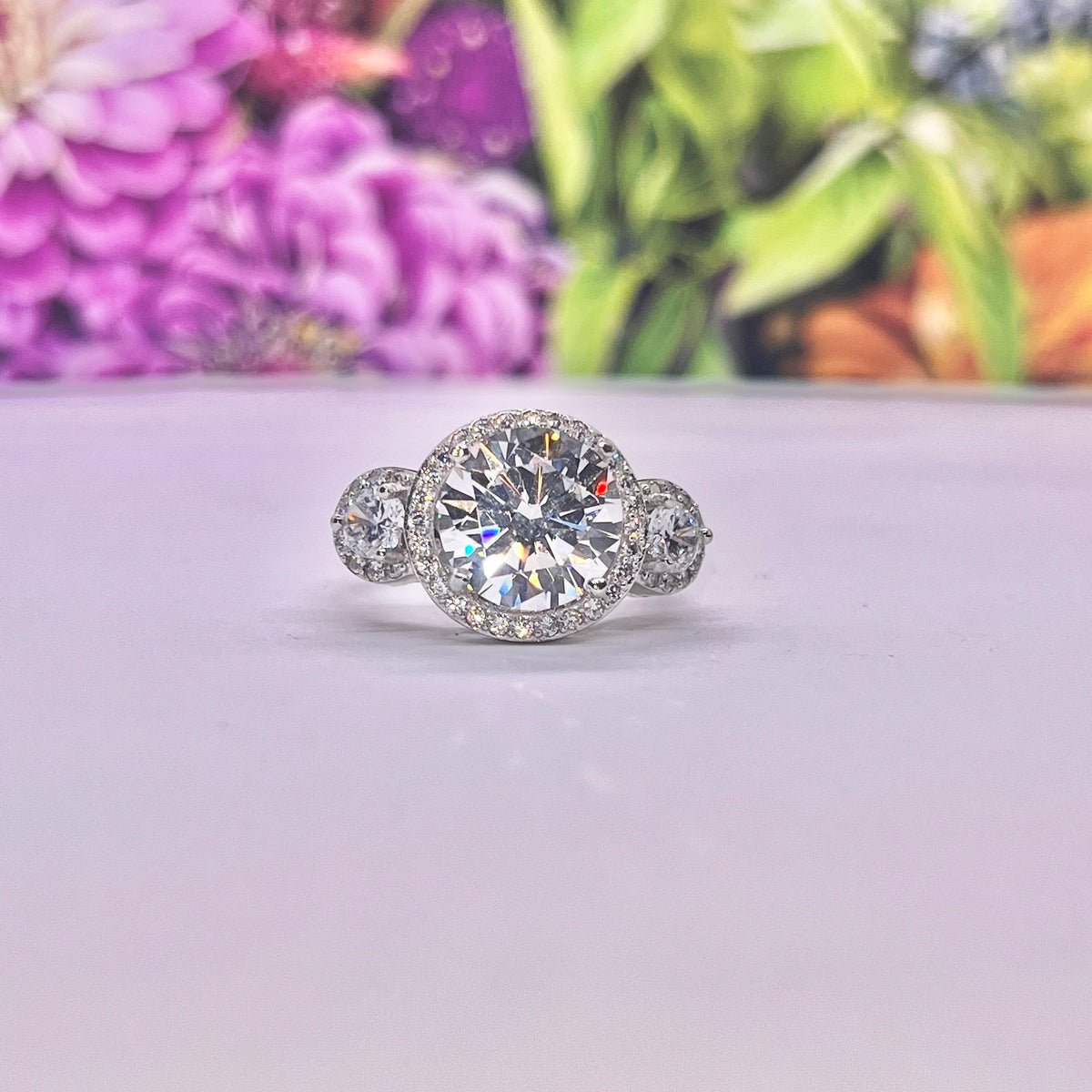 Three Stone Moissanite Diamond Engagement Ring Silver Gift Boxed Wedding Ring