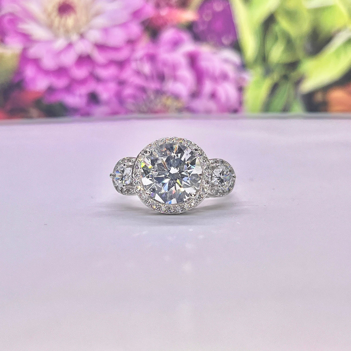 Three Stone Moissanite Diamond Engagement Ring Silver Gift Boxed Wedding Ring