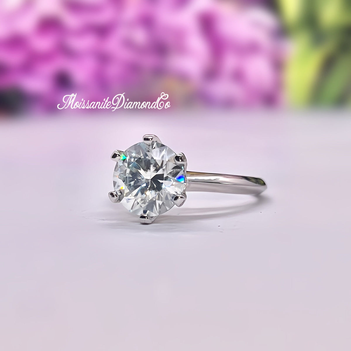 Round Cut 3 Carat VVS Moissanite Engagement Ring