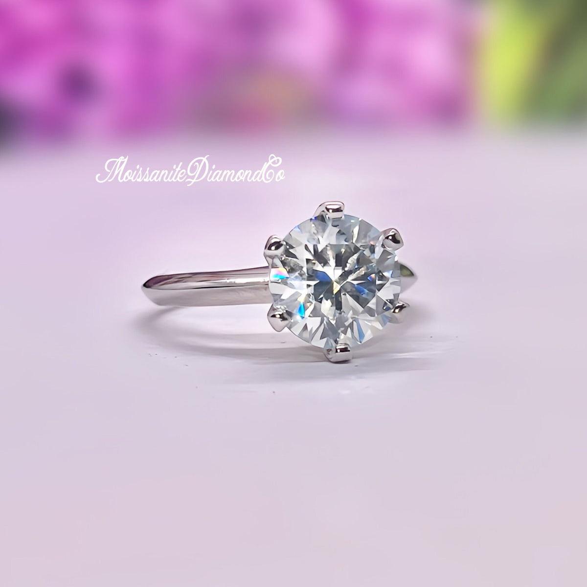 Round Cut 3 Carat VVS Moissanite Engagement Ring
