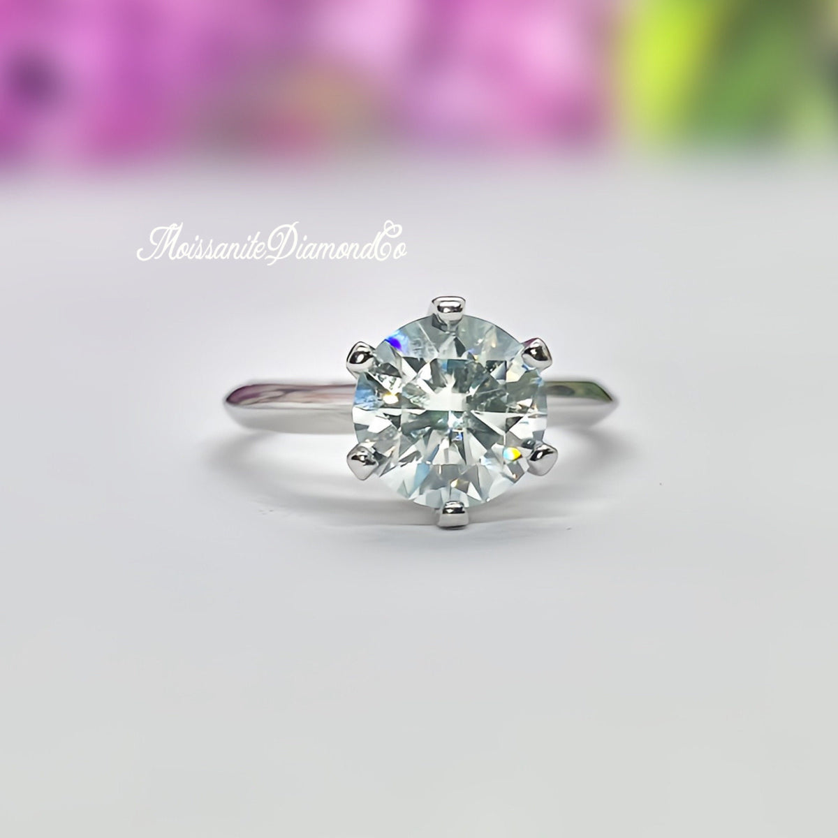 Round Cut 3 Carat VVS Moissanite Engagement Ring