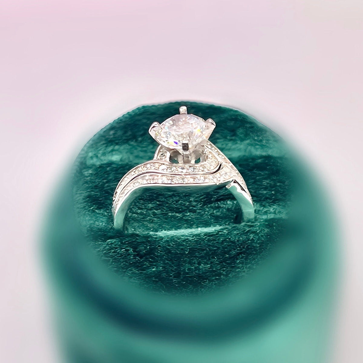 Moissanite Wave Engagement Ring Set: 925 Sterling Silver Bridal Ring