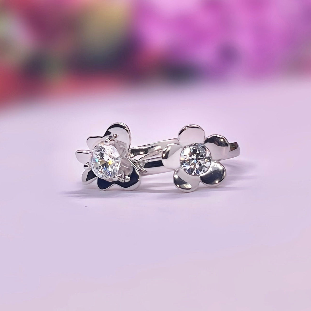 Moissanite Flower 925 Sterling Silver Stacking Ring Set