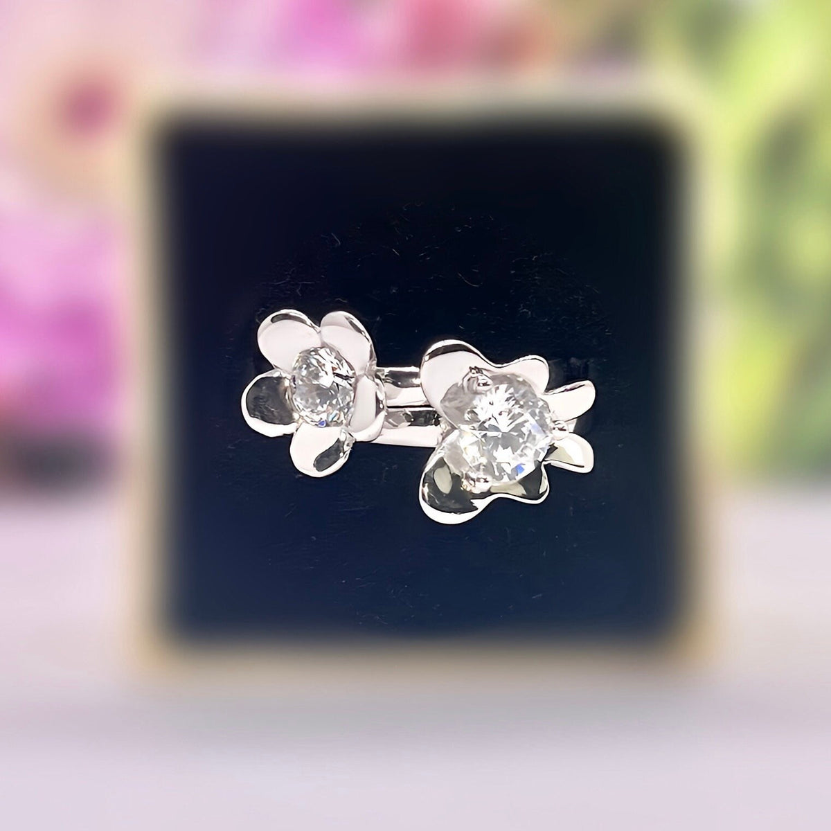 Moissanite Flower 925 Sterling Silver Stacking Ring Set