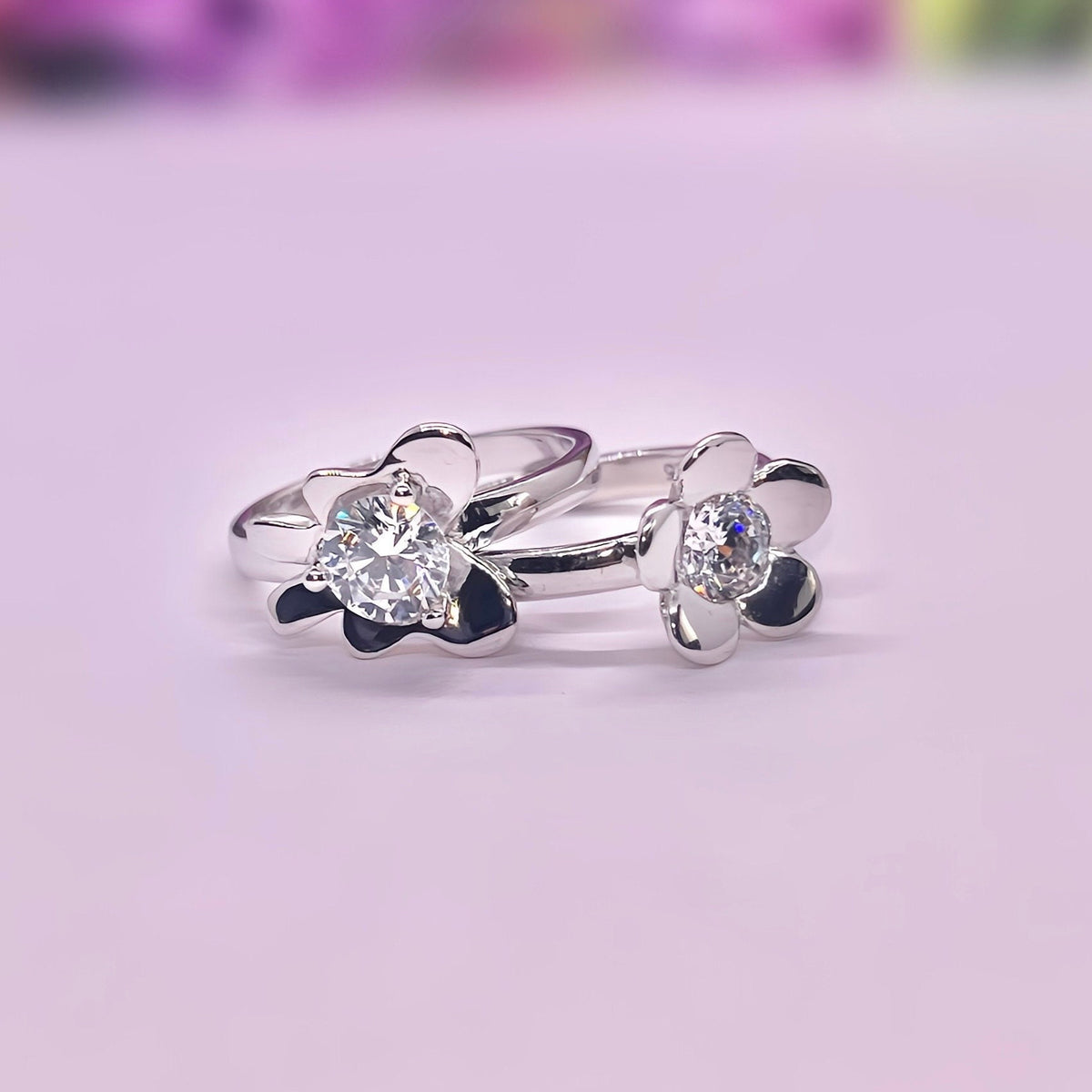 Moissanite Flower 925 Sterling Silver Stacking Ring Set