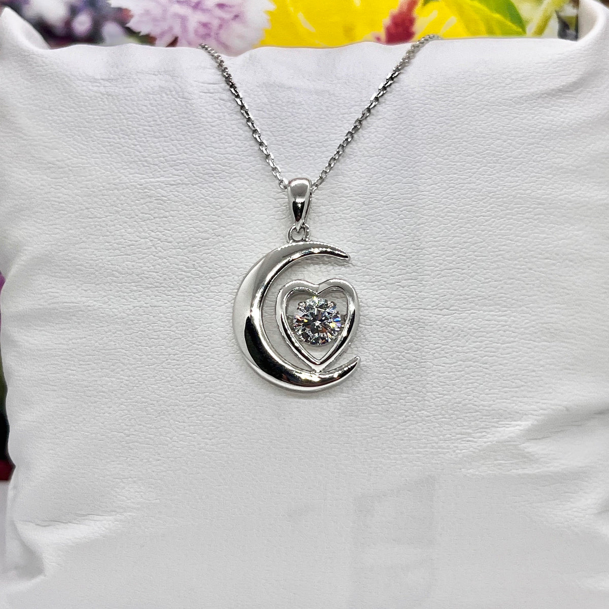Stone Moon Heart 1 Carat  Moissanite Diamond Pendant Necklace 925 Sterling Silver